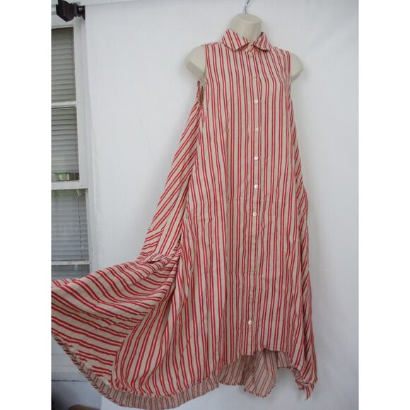 Palmer Harding Shirt Dress Womens 8 Linen Blend Striped A-Line Belted Red Beige - Picture 6 of 16